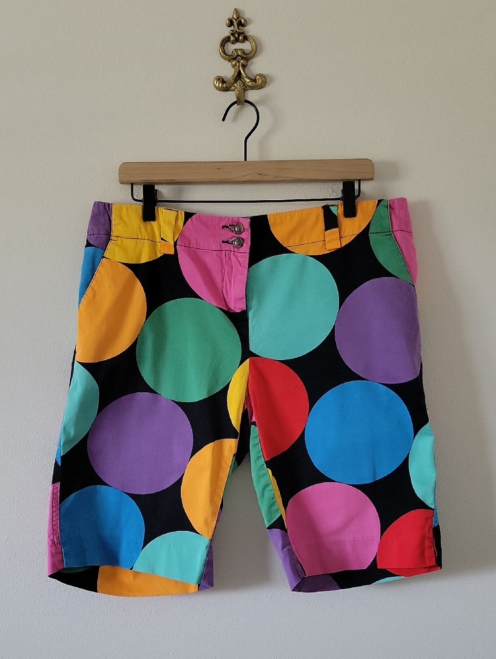 Loudmouth Golf Black Long‎ Shorts Large Dot Print Size 12